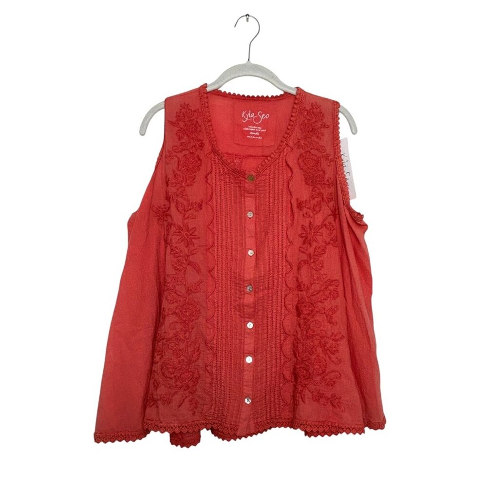 Kyla Seo Embroidered  Fit and Flare Enola Tank in Spicy Orange - Sz S - NWT